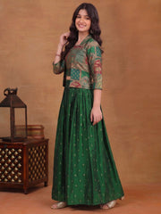Girls Animal Printed and Zari Embroidered Top with Jacket and Palazzo Co-Ord Set