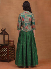 Girls Animal Printed and Zari Embroidered Top with Jacket and Palazzo Co-Ord Set