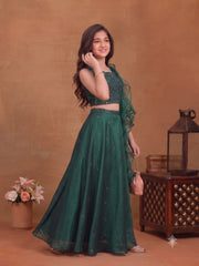 Girls Embroidered Mirror Work Ready to Wear Lehenga