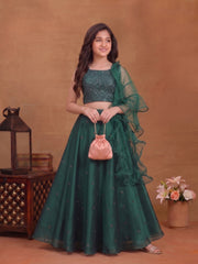 Girls Embroidered Mirror Work Ready to Wear Lehenga