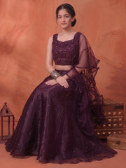 Girls Embellished Mirror Work Ready to Wear Lehenga