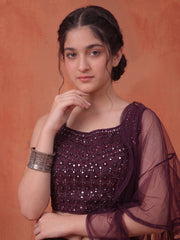 Girls Embellished Mirror Work Ready to Wear Lehenga