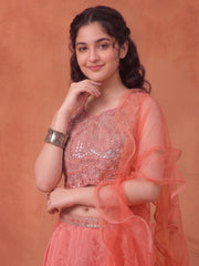 Girls Embellished Sequinned Ready to Wear Lehenga