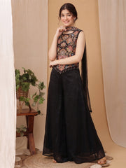 Girls Floral Embroidered Regular Thread Work Kurti with Palazzos & With Dupatta