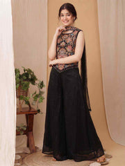 Girls Floral Embroidered Regular Thread Work Kurti with Palazzos & With Dupatta