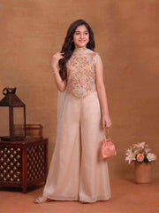 Girls Ethnic Motifs Embroidered Regular Thread Work Kurta with Palazzos & With Dupatta