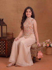 Girls Ethnic Motifs Embroidered Regular Thread Work Kurta with Palazzos & With Dupatta
