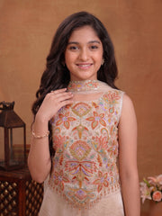 Girls Ethnic Motifs Embroidered Regular Thread Work Kurta with Palazzos & With Dupatta
