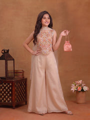 Girls Ethnic Motifs Embroidered Regular Thread Work Kurta with Palazzos & With Dupatta