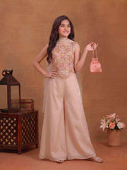 Girls Ethnic Motifs Embroidered Regular Thread Work Kurta with Palazzos & With Dupatta