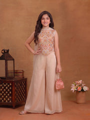 Girls Ethnic Motifs Embroidered Regular Thread Work Kurta with Palazzos & With Dupatta