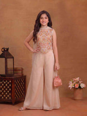 Girls Ethnic Motifs Embroidered Regular Thread Work Kurta with Palazzos & With Dupatta