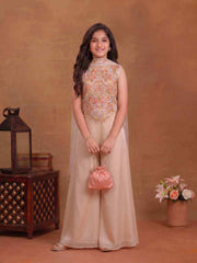 Girls Ethnic Motifs Embroidered Regular Thread Work Kurta with Palazzos & With Dupatta
