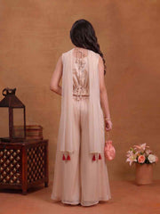 Girls Ethnic Motifs Embroidered Regular Thread Work Kurta with Palazzos & With Dupatta