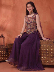 Girls Floral Embroidered Regular Thread Work Kurti with Palazzos & With Dupatta