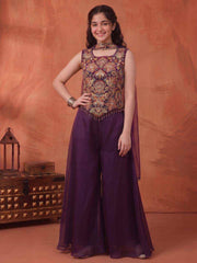 Girls Floral Embroidered Regular Thread Work Kurti with Palazzos & With Dupatta