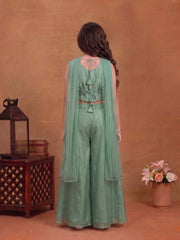 Girls Floral Embroidered Regular Thread Work Top with Palazzos & With Dupatta