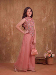 Girls Floral Embroidered Regular Thread Work Kurta with Palazzos With Dupatta