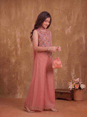 Girls Floral Embroidered Regular Thread Work Kurta with Palazzos With Dupatta