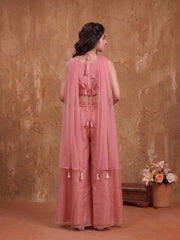 Girls Floral Embroidered Regular Thread Work Kurta with Palazzos With Dupatta