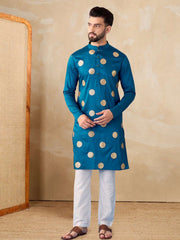 Floral Embroidered Mandarin Collar Zari Work Straight Kurta With Trousers