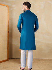 Floral Embroidered Mandarin Collar Zari Work Straight Kurta With Trousers