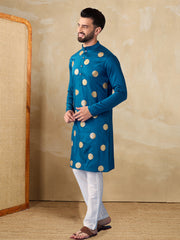 Floral Embroidered Mandarin Collar Zari Work Straight Kurta With Trousers