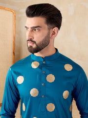 Floral Embroidered Mandarin Collar Zari Work Straight Kurta With Trousers