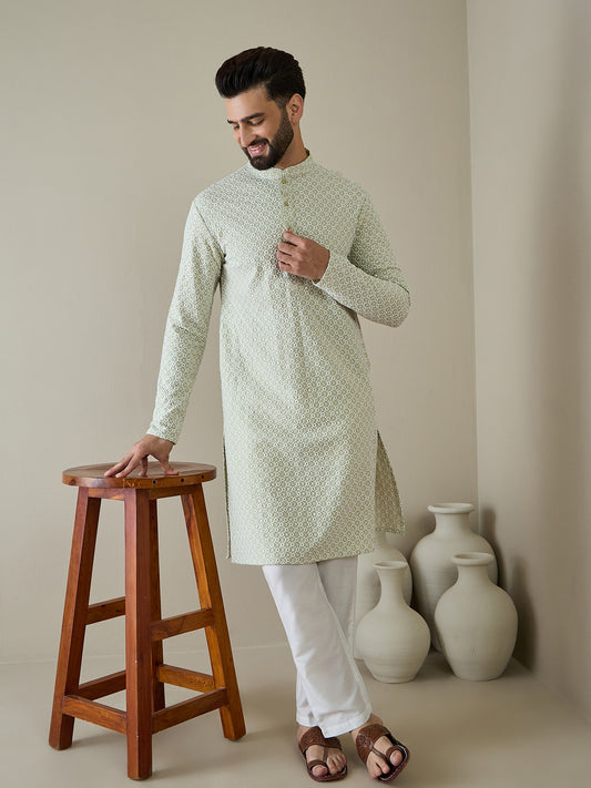 Men Ethnic Motifs Embroidered Regular Thread Work Kurta with Trousers