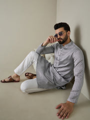 Woven Design Mandarin Collar Kurta & Trousers