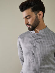 Woven Design Mandarin Collar Kurta & Trousers