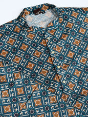 Ethnic Motifs Printed Mandarin Collar Sequinned Straight Kurta With Trousers