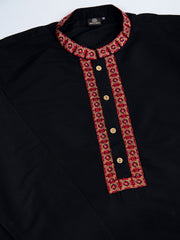Floral Yoke Design Mandarin Collar Thread Work Straight Kurta With Trousers