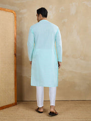 Ethnic Motifs Embroidered Chikankari Mandarin Collar Straight Kurta With Trousers