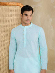 Ethnic Motifs Embroidered Chikankari Mandarin Collar Straight Kurta With Trousers