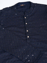 Ethnic Motifs Embroidered Mandarin Collar Sequinned Straight Kurta With Trousers