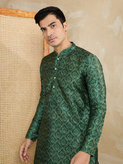 Ethnic Motifs Printed Mandarin Collar Sequinned Straight Kurta With Trousers