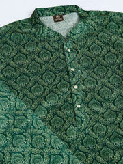 Ethnic Motifs Printed Mandarin Collar Sequinned Straight Kurta With Trousers