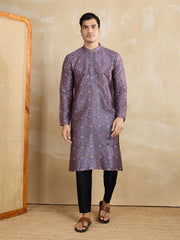 Ethnic Motifs Printed Mandarin Collar Straight Kurta With Trousers