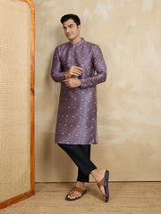Ethnic Motifs Printed Mandarin Collar Straight Kurta With Trousers