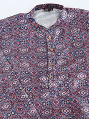 Ethnic Motifs Printed Mandarin Collar Straight Kurta With Trousers