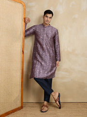 Ethnic Motifs Printed Mandarin Collar Sequinned Straight Kurta With Trousers