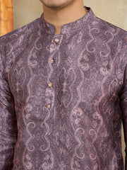 Ethnic Motifs Printed Mandarin Collar Sequinned Straight Kurta With Trousers
