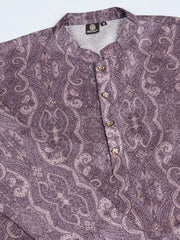 Ethnic Motifs Printed Mandarin Collar Sequinned Straight Kurta With Trousers