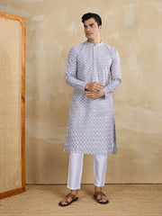 Ethnic Motifs Embroidered Mandarin Collar Thread Work Straight Kurta With Trousers