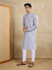 Ethnic Motifs Embroidered Mandarin Collar Thread Work Straight Kurta With Trousers