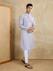 Ethnic Motifs Embroidered Mandarin Collar Thread Work Straight Kurta With Trousers