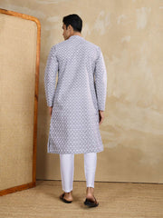 Ethnic Motifs Embroidered Mandarin Collar Thread Work Straight Kurta With Trousers