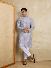 Ethnic Motifs Embroidered Mandarin Collar Thread Work Straight Kurta With Trousers