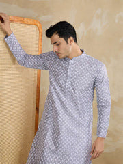 Ethnic Motifs Embroidered Mandarin Collar Thread Work Straight Kurta With Trousers